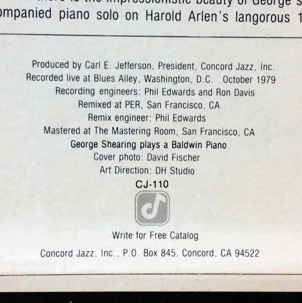 George Shearing - Blues Alley Jazz (Vinyl, LP, Album) Very Good Plus (VG+) / Very Good (VG)
