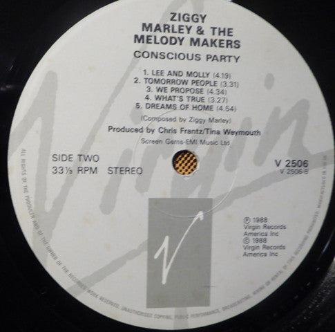 Ziggy Marley And The Melody Makers - Conscious Party (Vinyl, LP, Album) Very Good (VG) / Very Good Plus (VG+)