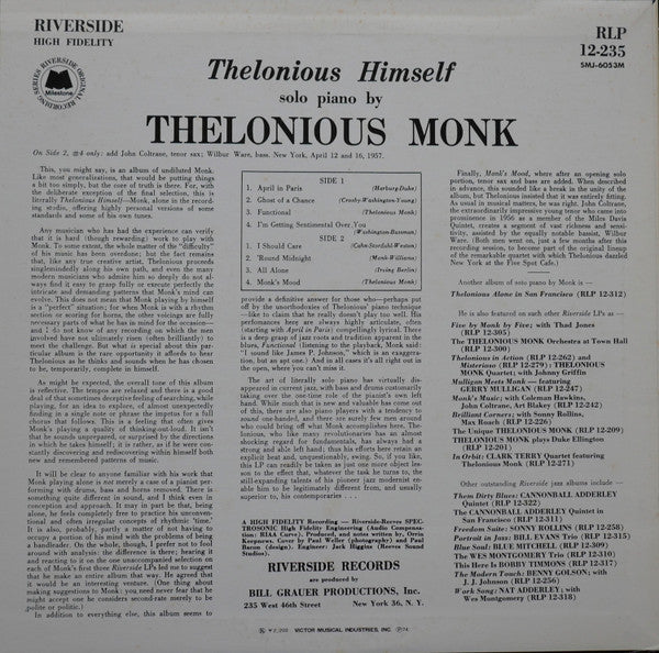 Thelonious Monk - Thelonious Himself (Vinyl, LP, Album, Reissue, Mono)