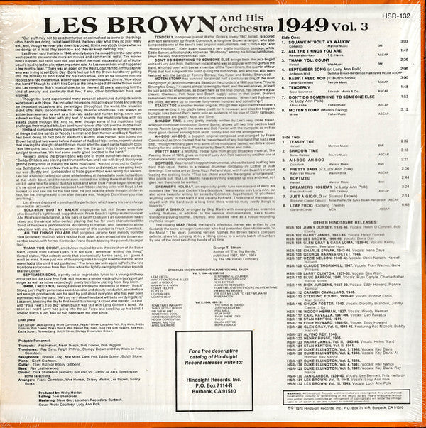 Les Brown And His Orchestra - The Uncollected Les Brown, Vol. 3, 1949 (Vinyl, LP, Mono) Very Good (VG) / Very Good Plus (VG+)
