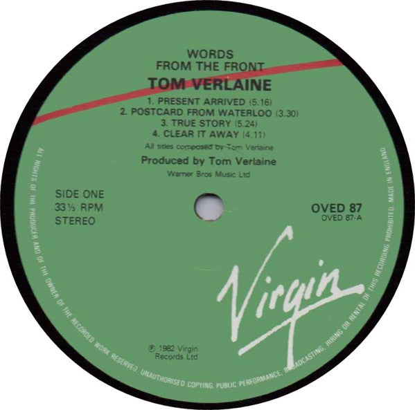 Tom Verlaine - Words From The Front (Vinyl, LP, Album, Reissue) Good Plus (G+) / Very Good Plus (VG+)