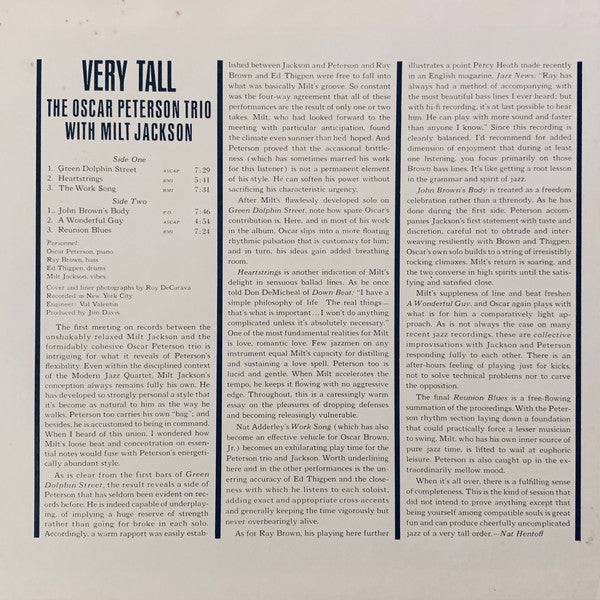 The Oscar Peterson Trio - Very Tall (Vinyl, LP, Album, Reissue, Stereo) Very Good (VG) / Very Good (VG)