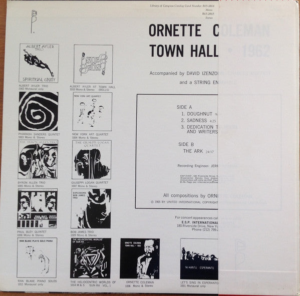 Ornette Coleman - Town Hall, 1962 (Vinyl, LP, Album, Reissue) Near Mint (NM or M-) / Very Good Plus (VG+)