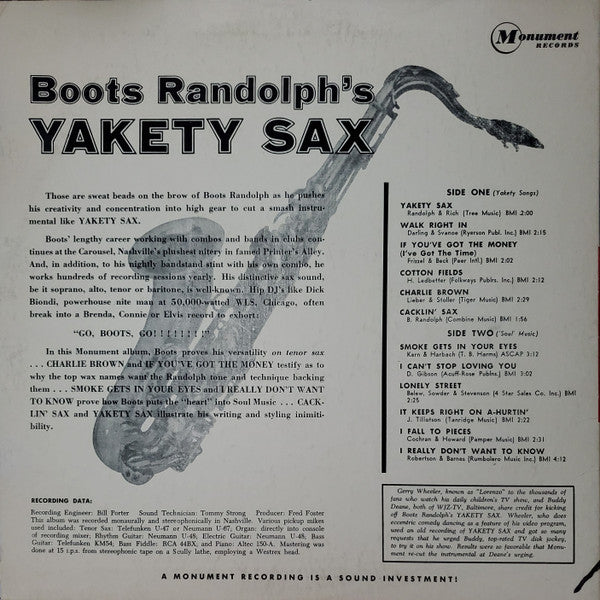 Boots Randolph - Boots Randolph's Yakety Sax! (Vinyl, LP, Album, Repress, Stereo) Very Good Plus (VG+) / Good Plus (G+)