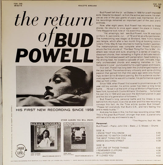 Bud Powell - The Return Of Bud Powell (Vinyl, LP, Stereo) Good Plus (G+) / Very Good Plus (VG+)