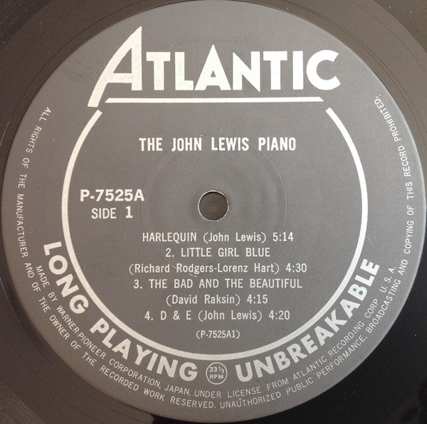 John Lewis (2) - The John Lewis Piano (Vinyl, LP, Album, Reissue, Mono) Very Good Plus (VG+) / Very Good Plus (VG+)