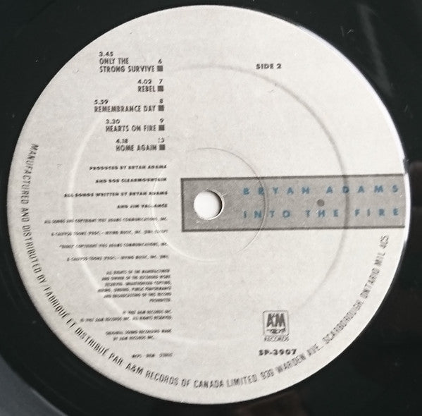 Bryan Adams - Into The Fire (Vinyl, LP, Album) Very Good Plus (VG+) / Very Good Plus (VG+)