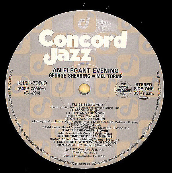 George Shearing - An Elegant Evening (Vinyl, LP, Album) Very Good Plus (VG+) / Very Good Plus (VG+)