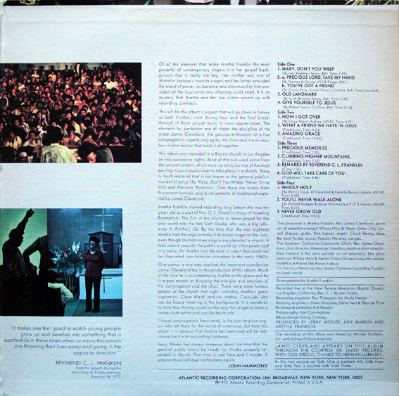 Aretha Franklin - Amazing Grace (2xVinyl, LP, Album, Reissue) Very Good Plus (VG+) / Very Good (VG)