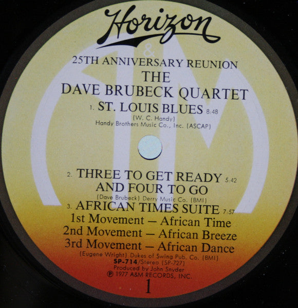 The Dave Brubeck Quartet - 25th Anniversary Reunion (Vinyl, LP, Album) Very Good (VG) / Very Good (VG)