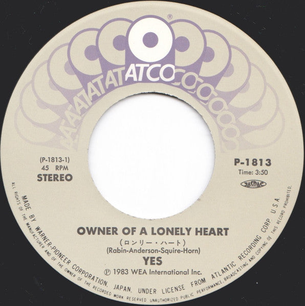 Yes - Owner Of A Lonely Heart = ロンリー・ハート (Vinyl, 7", 45 RPM, Single, Stereo) Very Good Plus (VG+) / Very Good Plus (VG+)