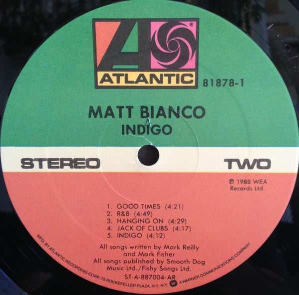 Matt Bianco - Indigo (Vinyl, LP, Album, Stereo) Good Plus (G+) / Very Good Plus (VG+)