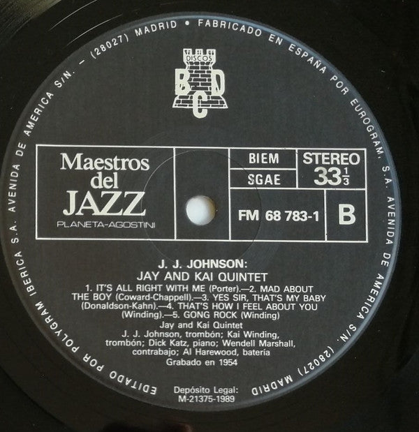 J.J. Johnson - Jay And Kai Quintet (Vinyl, LP, Stereo) Very Good Plus (VG+) / Very Good (VG)