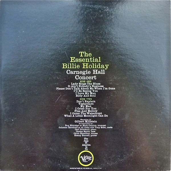 Billie Holiday - The Essential Billie Holiday (Carnegie Hall Concert) (Vinyl, LP, Reissue, Mono) Very Good Plus (VG+) / Very Good Plus (VG+)