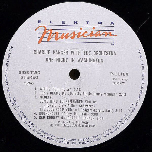 Charlie Parker - One Night In Washington (Vinyl, LP, Album, Stereo) Very Good (VG) / Very Good (VG)