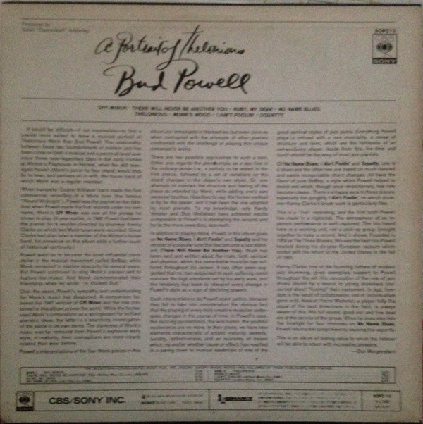 Bud Powell - A Portrait Of Thelonious (Vinyl, LP, Album, Reissue, Stereo) Very Good Plus (VG+) / Good Plus (G+)