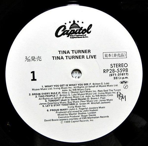 Tina Turner - Tina Live (Vinyl, LP, Album, Promo) Near Mint (NM or M-) / Very Good Plus (VG+)