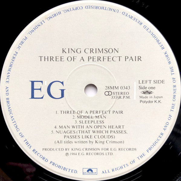 King Crimson - Three Of A Perfect Pair (Vinyl, LP, Album) Very Good Plus (VG+) / Near Mint (NM or M-)