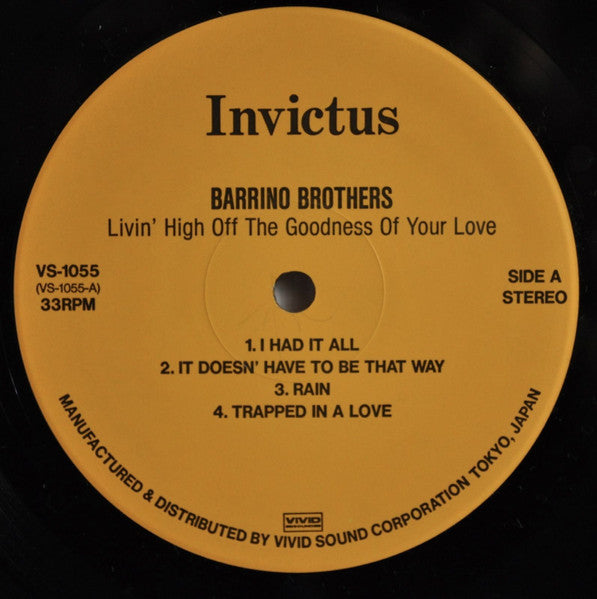 The Barrino Brothers - Livin' High Off The Goodness Of Your Love (Vinyl, LP, Album, Reissue) Very Good Plus (VG+) / Very Good (VG)