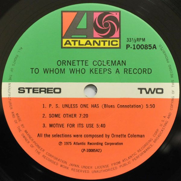 Ornette Coleman - To Whom Who Keeps A Record (Vinyl, LP, Album) Near Mint (NM or M-) / Very Good Plus (VG+)
