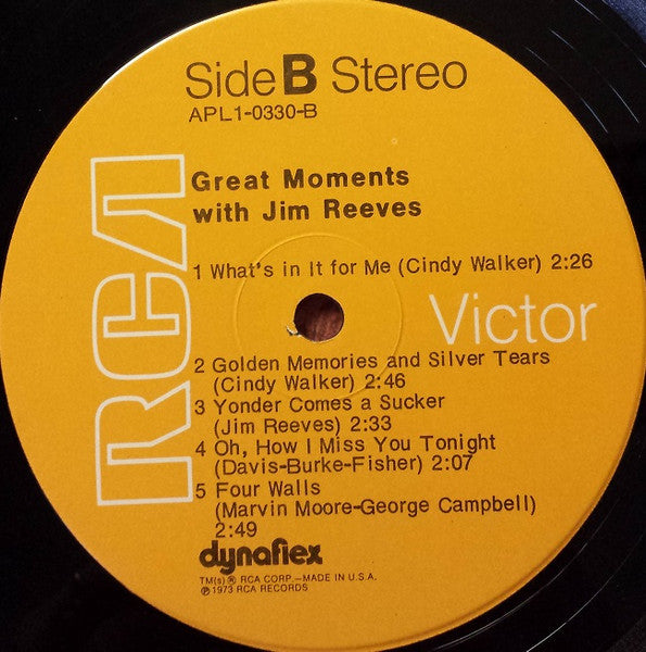 Jim Reeves - Great Moments With Jim Reeves (Vinyl, LP, Compilation) Very Good Plus (VG+) / Very Good Plus (VG+)