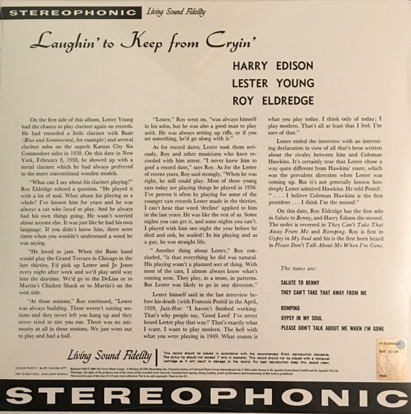 Lester Young - Laughin' To Keep From Cryin' (Vinyl, LP, Album, Reissue) Very Good (VG) / Very Good Plus (VG+)