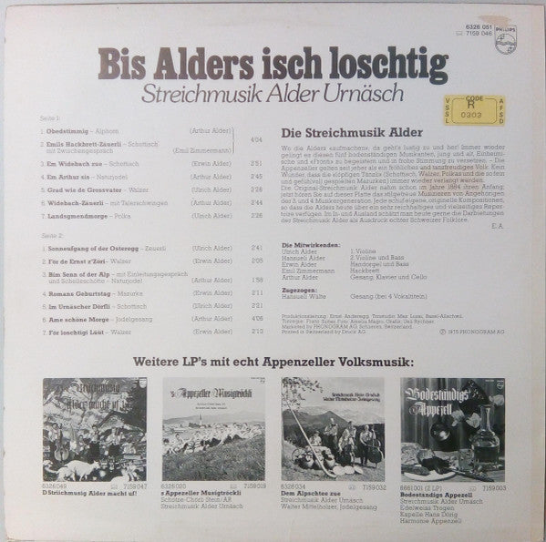Streichmusik Alder Urnäsch - Bis Alders Isch Loschtig (Vinyl, LP, Reissue, Repress) Very Good Plus (VG+) / Very Good (VG)