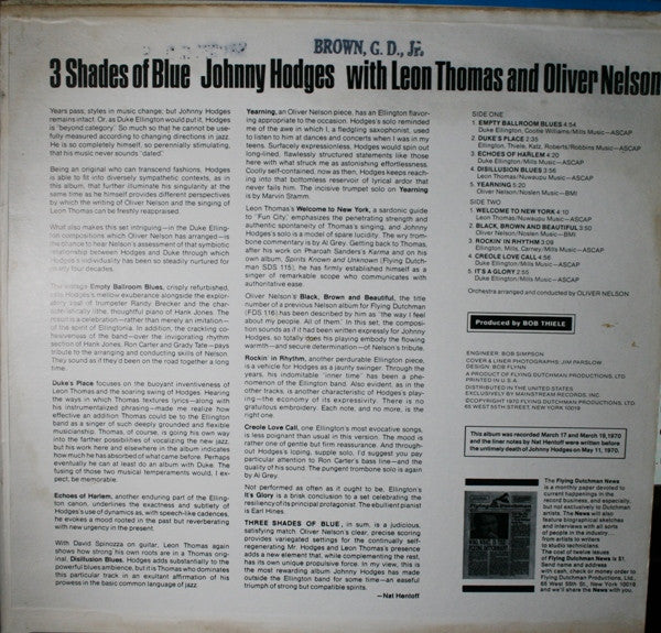 Johnny Hodges - 3 Shades Of Blue (Vinyl, LP, Album) Very Good (VG) / Very Good (VG)