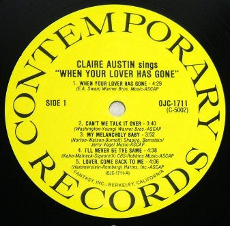 Claire Austin - Claire Austin Sings "When Your Lover Has Gone" (Vinyl, LP, Album, Reissue, Remastered, Limited Edition) Very Good (VG) / Very Good Plus (VG+)