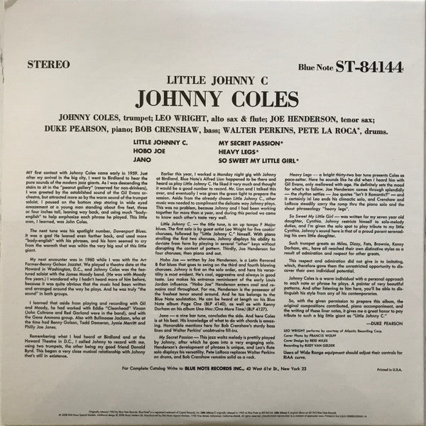 Johnny Coles - Little Johnny C (2xVinyl, 12", 45 RPM, Limited Edition, Reissue, Remastered, Stereo) Very Good Plus (VG+) / Very Good Plus (VG+)
