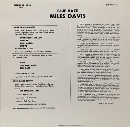 Miles Davis - Blue Haze (Vinyl, LP, Compilation, Reissue, Mono) Very Good (VG) / Very Good (VG)