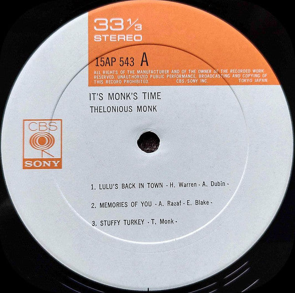 Thelonious Monk - It's Monk's Time (Vinyl, LP, Album, Limited Edition, Reissue, Stereo) Very Good Plus (VG+) / Very Good (VG)