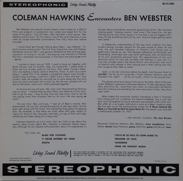 Coleman Hawkins - Coleman Hawkins Encounters Ben Webster (Vinyl, LP, Album, Limited Edition, Reissue, Stereo) Very Good Plus (VG+) / Near Mint (NM or M-)