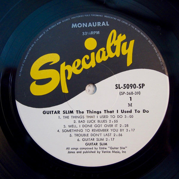Eddie "Guitar Slim" Jones - The Things That I Used To Do (Vinyl, LP, Compilation, Mono) Very Good (VG) / Good Plus (G+)