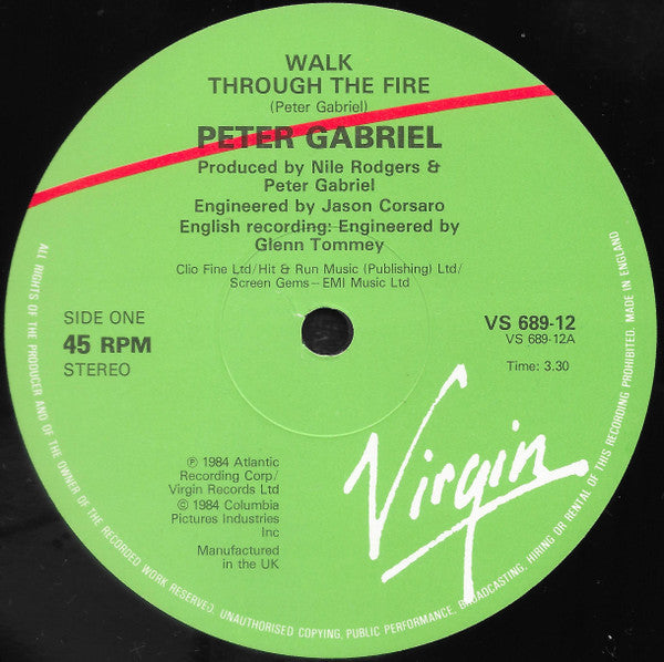 Peter Gabriel - Walk Through The Fire (Vinyl, 12", 45 RPM, Maxi-Single, Stereo) Good Plus (G+) / Good Plus (G+)