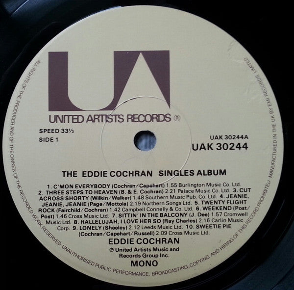 Eddie Cochran - The Eddie Cochran Singles Album (Vinyl, LP, Compilation, Mono) Very Good (VG) / Good Plus (G+)