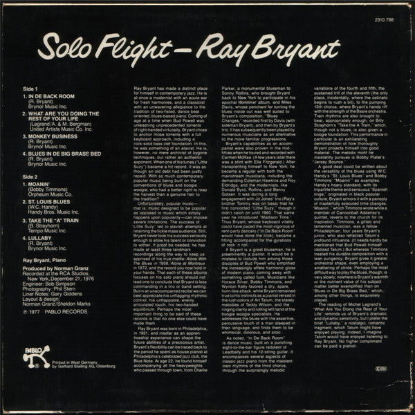 Ray Bryant - Solo Flight (Vinyl, LP, Album, Stereo) Very Good Plus (VG+) / Very Good Plus (VG+)