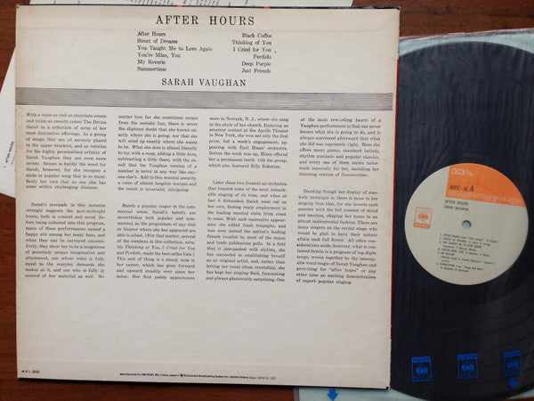 Sarah Vaughan - After Hours With Sarah Vaughan (Vinyl, LP, Album, Reissue, Mono) Very Good Plus (VG+) / Very Good Plus (VG+)
