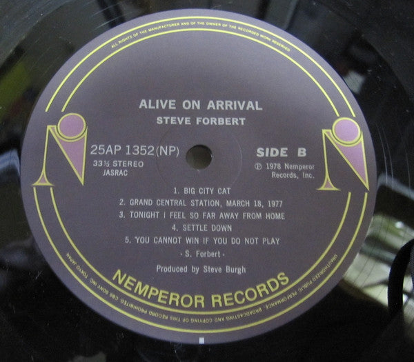 Steve Forbert - Alive On Arrival (Vinyl, LP, Album) Near Mint (NM or M-) / Very Good Plus (VG+)