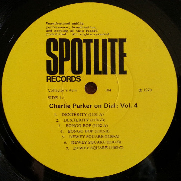 Charlie Parker - Charlie Parker On Dial Volume 4 (Vinyl, LP, Compilation, Mono) Very Good Plus (VG+) / Very Good (VG)