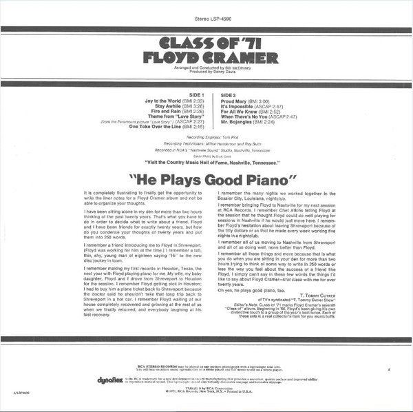 Floyd Cramer - Class Of '71 (Vinyl, LP, Stereo) Very Good (VG) / Good (G)