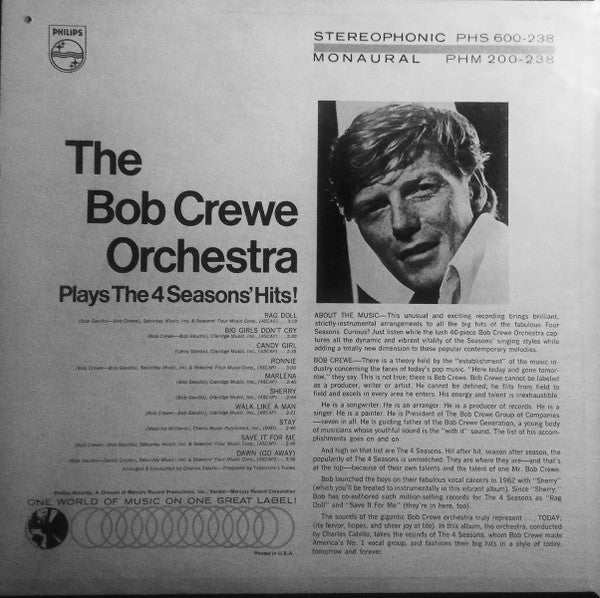 The Bob Crewe Generation - Plays The 4 Seasons' Hits (Vinyl, LP, Album, Stereo) Very Good (VG) / Very Good (VG)