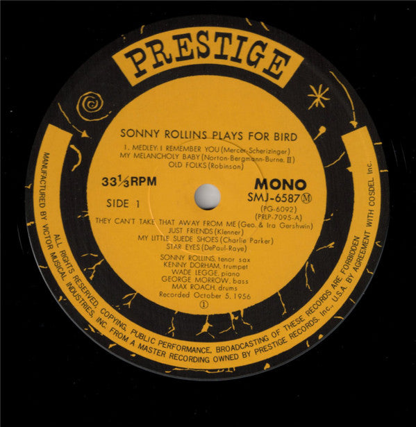 Sonny Rollins Quintet - Rollins Plays For Bird (Vinyl, LP, Album, Reissue, Mono) Very Good Plus (VG+) / Very Good Plus (VG+)