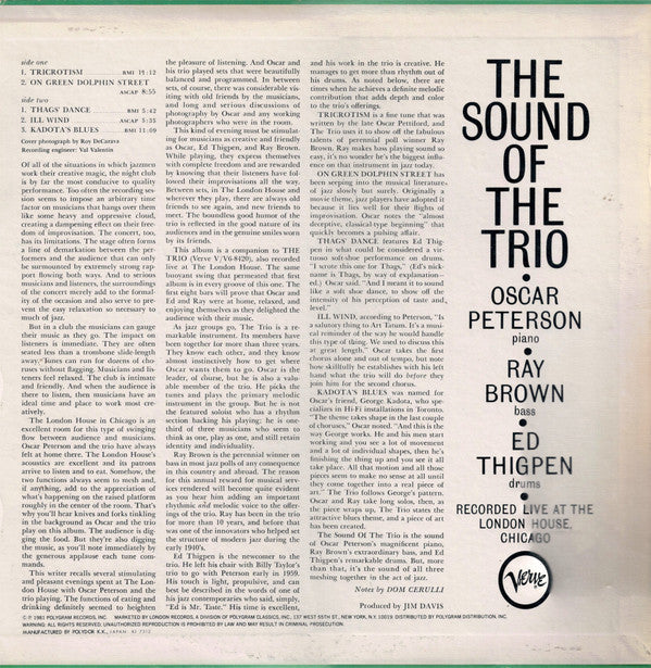 The Oscar Peterson Trio - The Sound Of The Trio (Vinyl, LP, Album, Reissue, Stereo) Very Good Plus (VG+) / Very Good (VG)