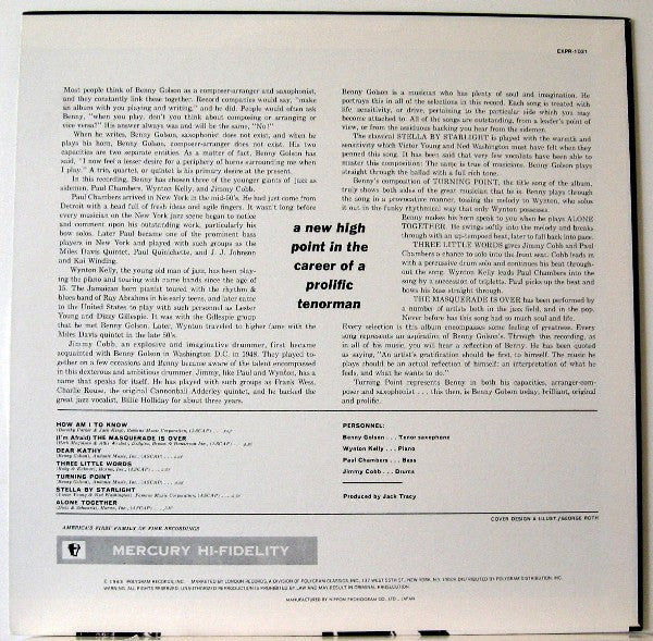 Benny Golson - Turning Point (Vinyl, LP, Album, Reissue, Stereo) Very Good Plus (VG+) / Good Plus (G+)