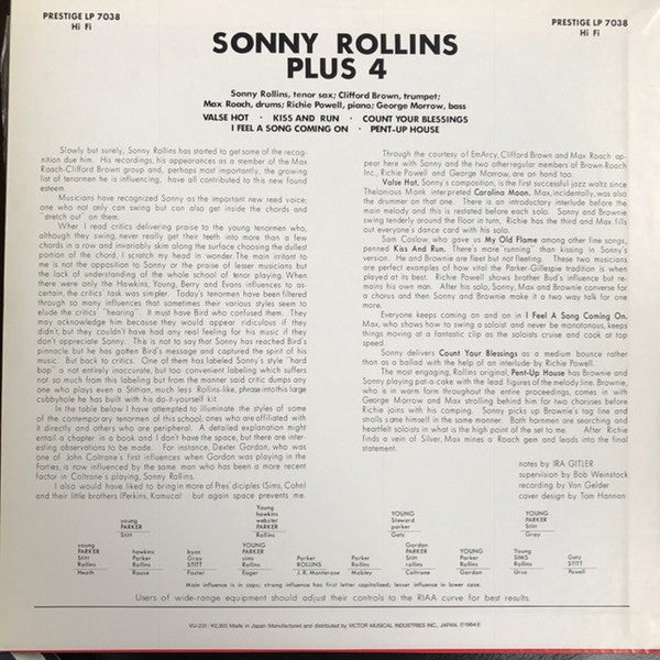 Sonny Rollins - Plus 4 (Vinyl, LP, Album, Reissue, Mono) Very Good Plus (VG+) / Very Good Plus (VG+)