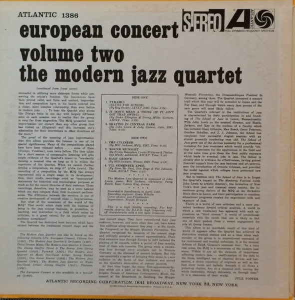 The Modern Jazz Quartet - European Concert Volume Two (Vinyl, LP, Album, Reissue) Very Good Plus (VG+) / Very Good Plus (VG+)