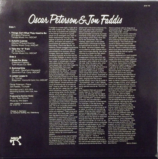 Oscar Peterson - Oscar Peterson & Jon Faddis (Vinyl, LP, Stereo) Very Good (VG) / Very Good (VG)