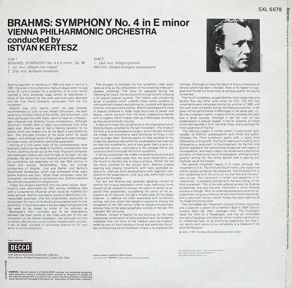 Johannes Brahms - Symphony No. 4 (Vinyl, LP, Stereo) Very Good Plus (VG+) / Very Good Plus (VG+)