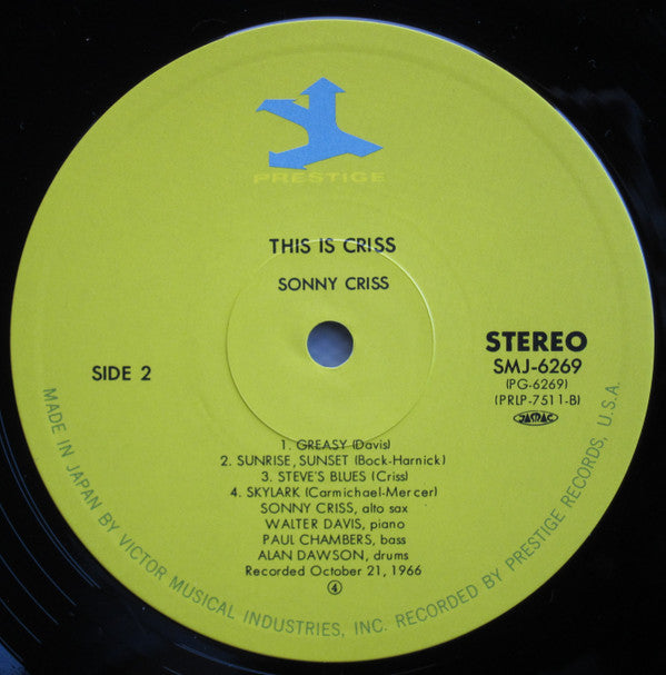 Sonny Criss - This Is Criss! (Vinyl, LP, Album, Reissue, Stereo) Very Good Plus (VG+) / Very Good Plus (VG+)